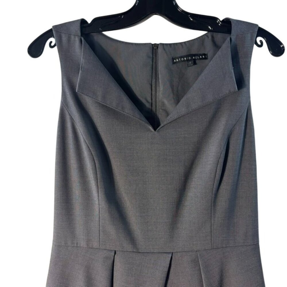Antonio Melani Gray Sleeveless Sheath Dress With Pleated Skirt & Pockets Size 8 - Picture 2 of 13